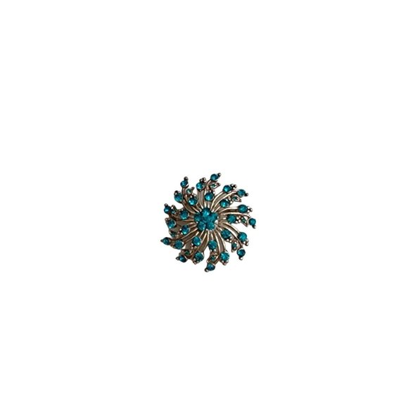 Vintage Turquoise Rhinestone Crystal Flower Swirl Blue Pin Brooch - Picture 13 of 16